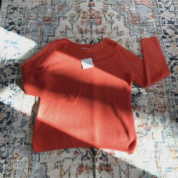 NWT! Lightweight Cable Knit Boatneck Sweater By Croft & Barrow in Coral Size L - Picture 3 of 11